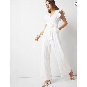 White House Black Market Linen-Blend Wide Leg Jumpsuit in White Size 2